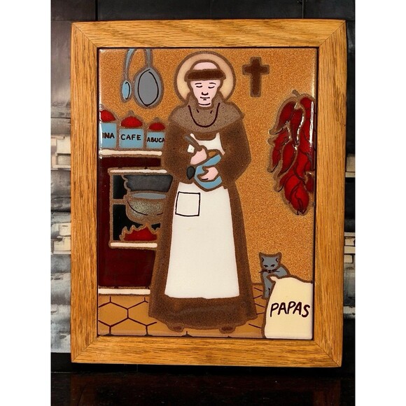 Arius Art Tile Santa Fe San Pasqual Saint of Cooks Chefs Wood Frame USA 7.5x9.5 - Picture 1 of 12